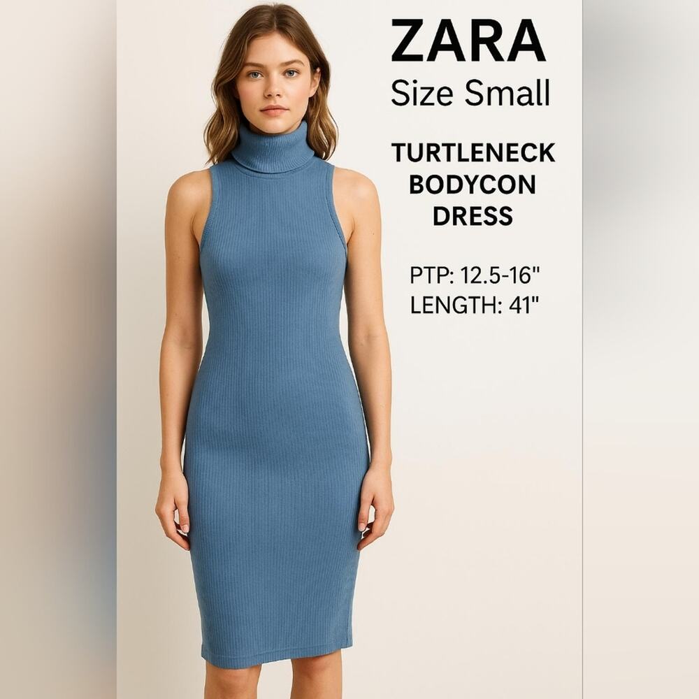 Zara Blue Turtleneck Bodycon Dress – Size Small